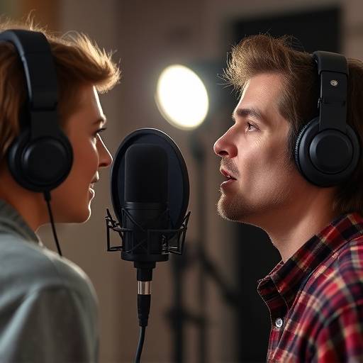 Illustration of a person speaking into a microphone for voice-over recording