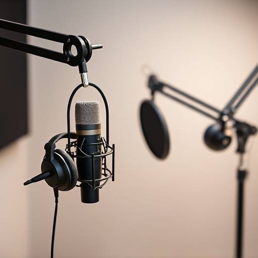 Illustration of microphones and headphones for podcast production