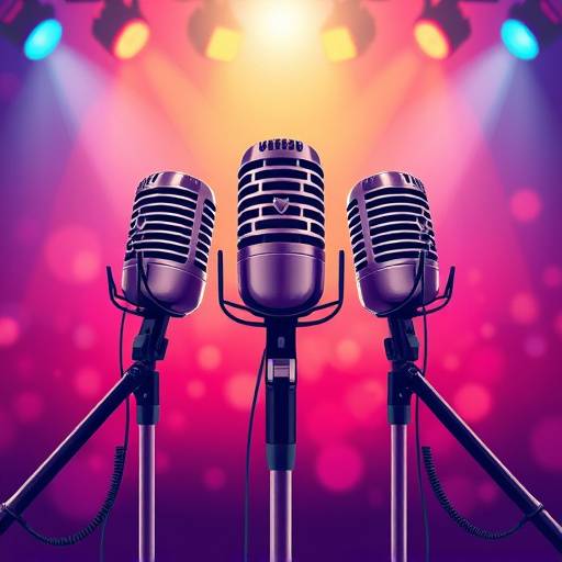 Illustration of microphones and sound waves representing audio recording