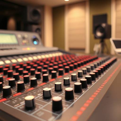 Illustration of mixing console with faders and knobs